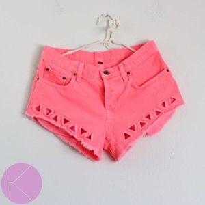 LF Carmar Denim Mini Shorts Cut Out Raw Hem Neon